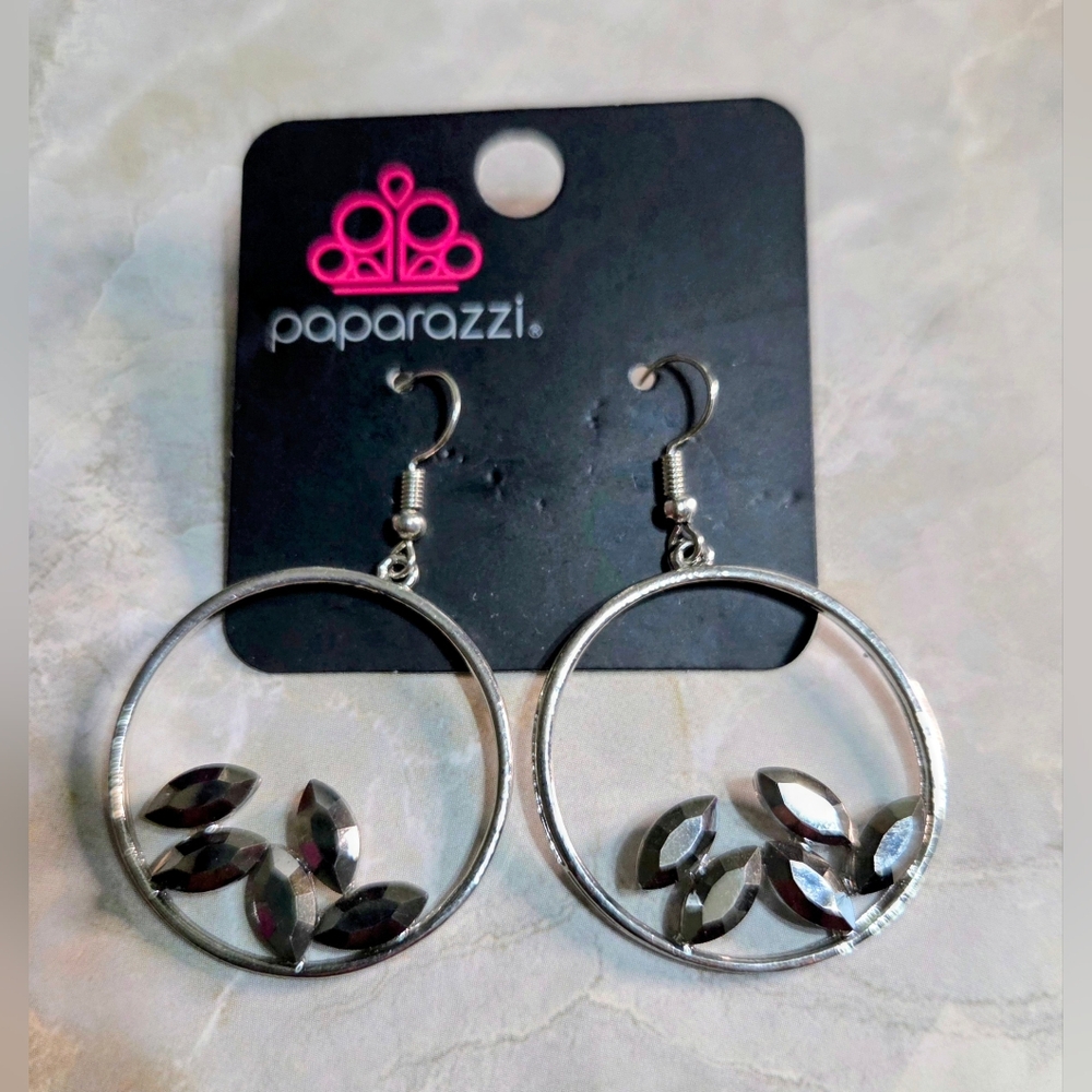 Paparazzi Silver Hematite Marquise Hoop Dangle Earrings